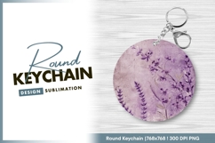 Purple flowers grunge circle round keychain png Product Image 1