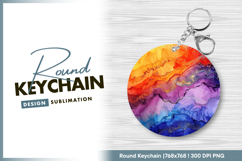 Rainbow alcohol ink texture art background Round Keychain Product Image 1