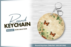 Butterflies and flowers design round keychain png Product Image 1