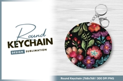 Embroidered floral pattern design round keychain png Product Image 1