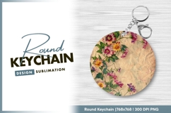 Floral pattern on vintage texture round keychain Product Image 1