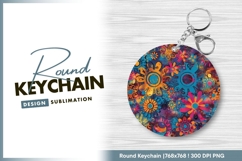 Colorful floral illustration round keychain png image Product Image 1