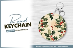 Watercolor holly berries round keychain png design Product Image 1