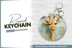 Cartoon giraffe portrait with clouds and round keychain png Product Image 1