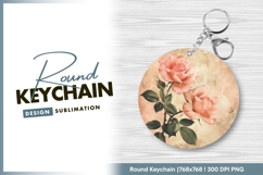 Pink roses on antique background round keychain png Product Image 1