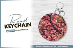 Embroidered cherry blossoms on a pink round keychain png Product Image 1