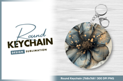 Abstract flower with gold accents round keychain png Product Image 1