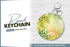 Watercolor green leaves round keychain png Product Image 1