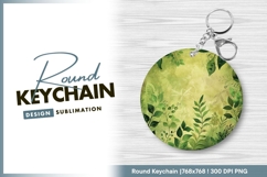 Green leaves natural circular design round keychain png Product Image 1