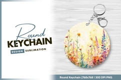 Watercolor floral background round keychain png Product Image 1