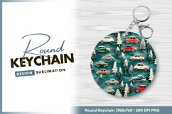 Christmas cars and trees round keychain png Product Image 1