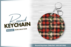 Christmas plaid pattern with greenery and Round Keychain Product Image 1