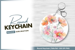 Watercolor floral design round keychain png Product Image 1