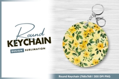 Watercolor yellow flowers and green leaves round keychain Product Image 1
