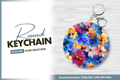 Watercolor floral pattern vivid flowers Round Keychain Product Image 1