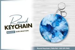 Blue alcohol ink round abstract illustration round keychain Product Image 1