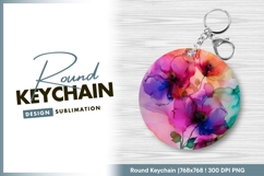 Abstract flowers in alcohol ink round keychain png Product Image 1