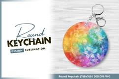 Rainbow floral watercolor round keychain png Product Image 1