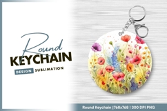 Watercolor floral illustration round keychain png Product Image 1