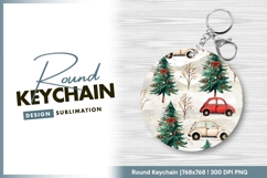 Christmas tree and car holiday pattern round keychain Product Image 1