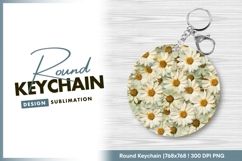 Daisy flowers floral pattern round keychain png Product Image 1