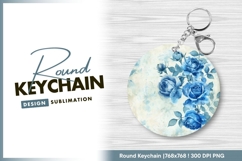 Watercolor blue roses round keychain png Product Image 1