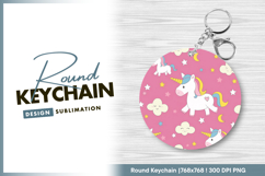 Unicorn star cloud cartoon pattern pink round keychain Product Image 1