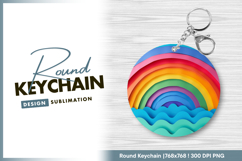 Colorful layered rainbow over ocean water art Round Keychain Product Image 1