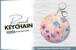 Pastel floral watercolor round keychain png Product Image 1