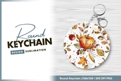 Watercolor autumn pumpkin leaves round keychain png Product Image 1