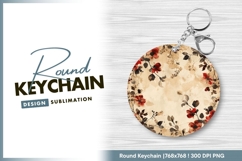 Round floral design red flower pattern round keychain Product Image 1