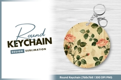 Pink roses vintage style round keychain png Product Image 1