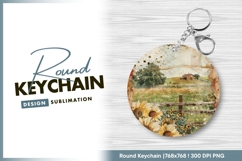 Country barn with sunflowers round keychain png Product Image 1