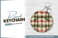 Christmas plaid with berries and pine round keychain png Product Image 1