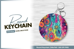 Colorful psychedelic floral art round keychain png Product Image 1