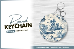 Blue toile round keychain png Product Image 1