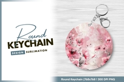 Pink floral watercolor pattern round keychain png Product Image 1