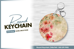 Pink floral watercolor textured background round keychain Product Image 1