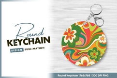 Groovy retro floral pattern round keychain png Product Image 1