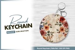 Vintage floral circle watercolor background round keychain Product Image 1