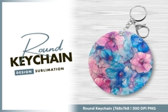 Pink and blue floral circle background round keychain png Product Image 1