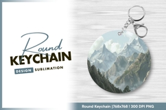 Misty mountains snow peaks round keychain png Product Image 1