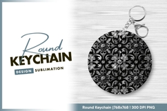 Ornamental silver pattern black background round keychain Product Image 1