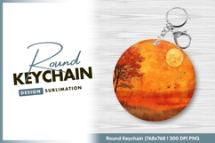 Autumn sunset landscape scene round keychain png Product Image 1