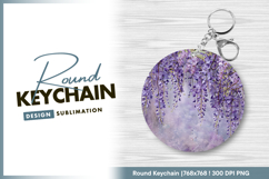 Cascading purple wisteria flowers decorative round keychain Product Image 1