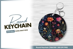 Night garden floral illustration round keychain png Product Image 1