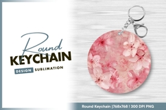 Pink cherry blossom round floral round keychain png Product Image 1