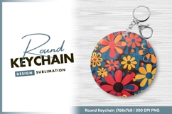 Colorful retro flower pattern round keychain png Product Image 1