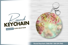 Pink cherry blossom spring circular frame round keychain png Product Image 1
