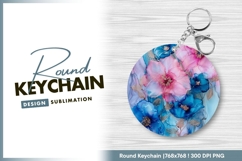 Pink and blue floral abstract round keychain Product Image 1